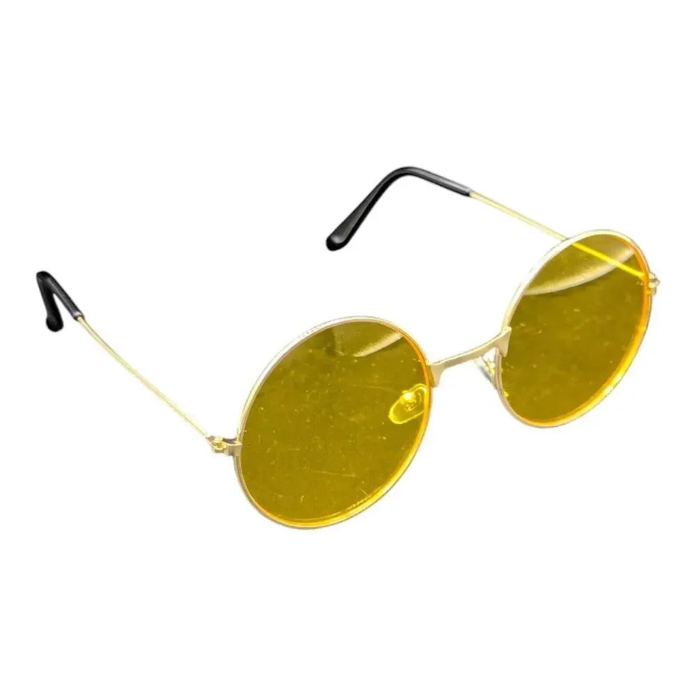 Round Hippie Gold yellow Sunglasses UV Protection
